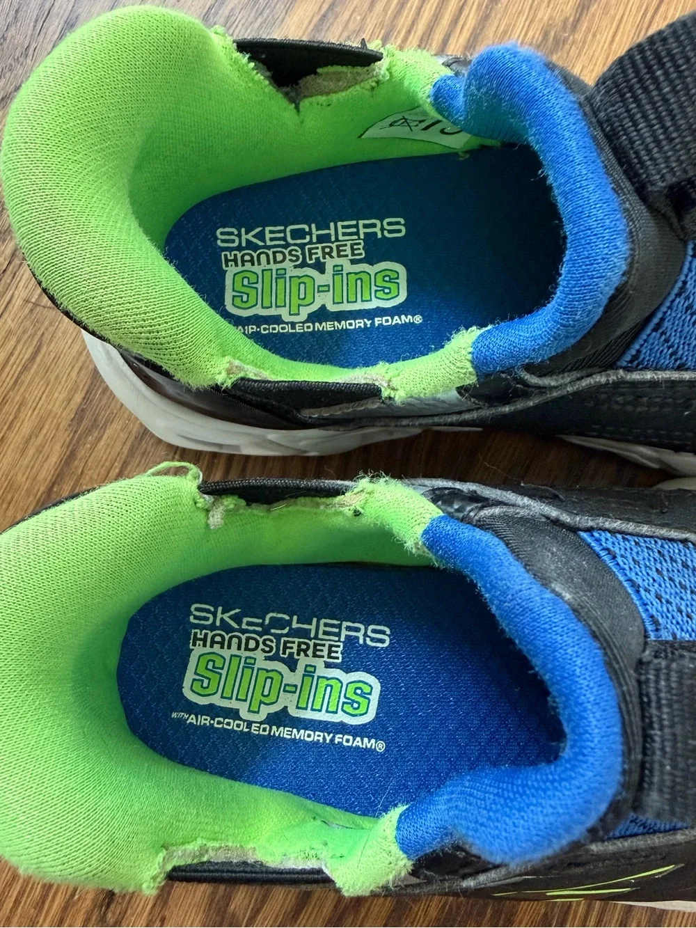 Skechers Light Up Slip-On Sneakers in Blue & Neon Green, toddler size 9